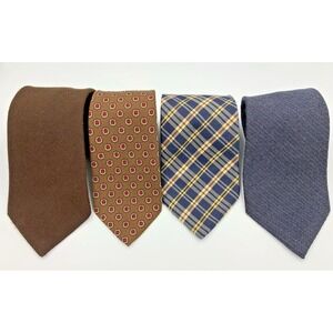 Men's Vintage Silk and Wool Neck Ties Plaid Solid ~ Lot of 4 ~ Various Brands